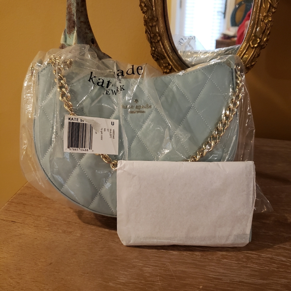 NWT! SET! Kate Spade Carey Wild Sage Quilted Zip Crossbody Bag & Zip Cardholder - Picture 2 of 11